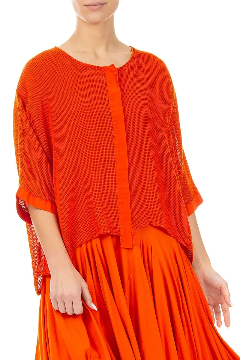 Flame Orange Centre Placket Mesh Silk Jacket 3