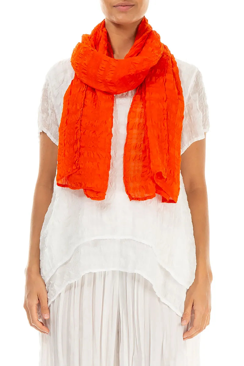 Flame Orange Light Textured Silk Scarf