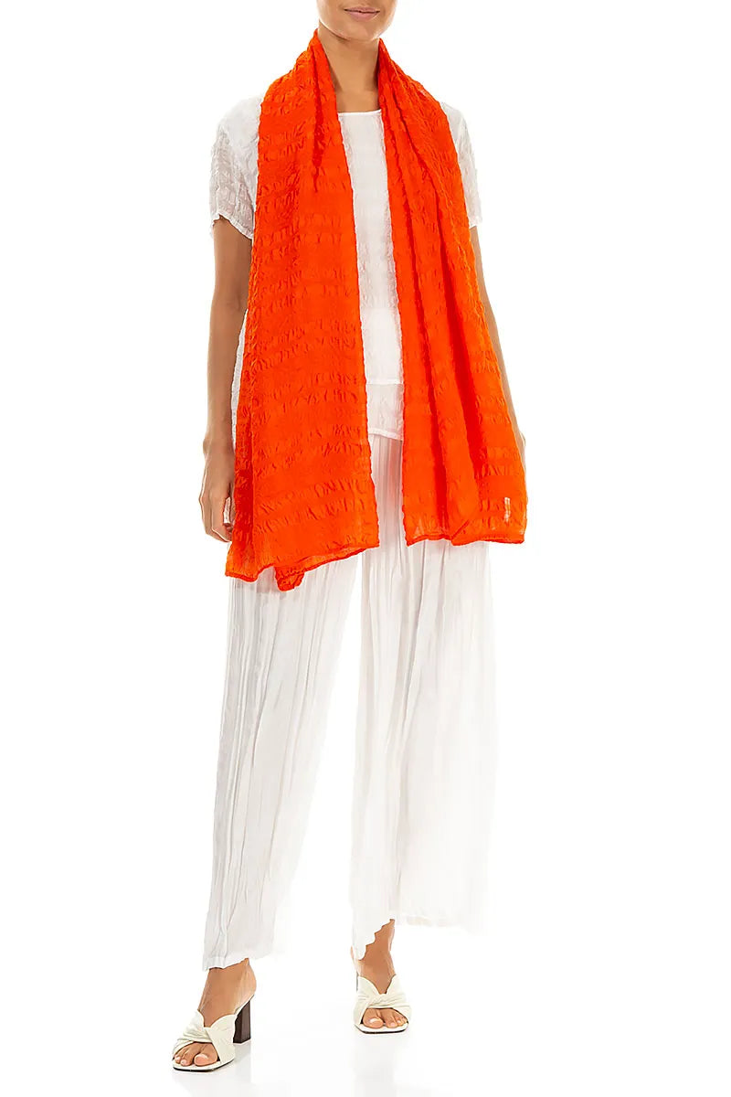 Flame Orange Light Textured Silk Scarf