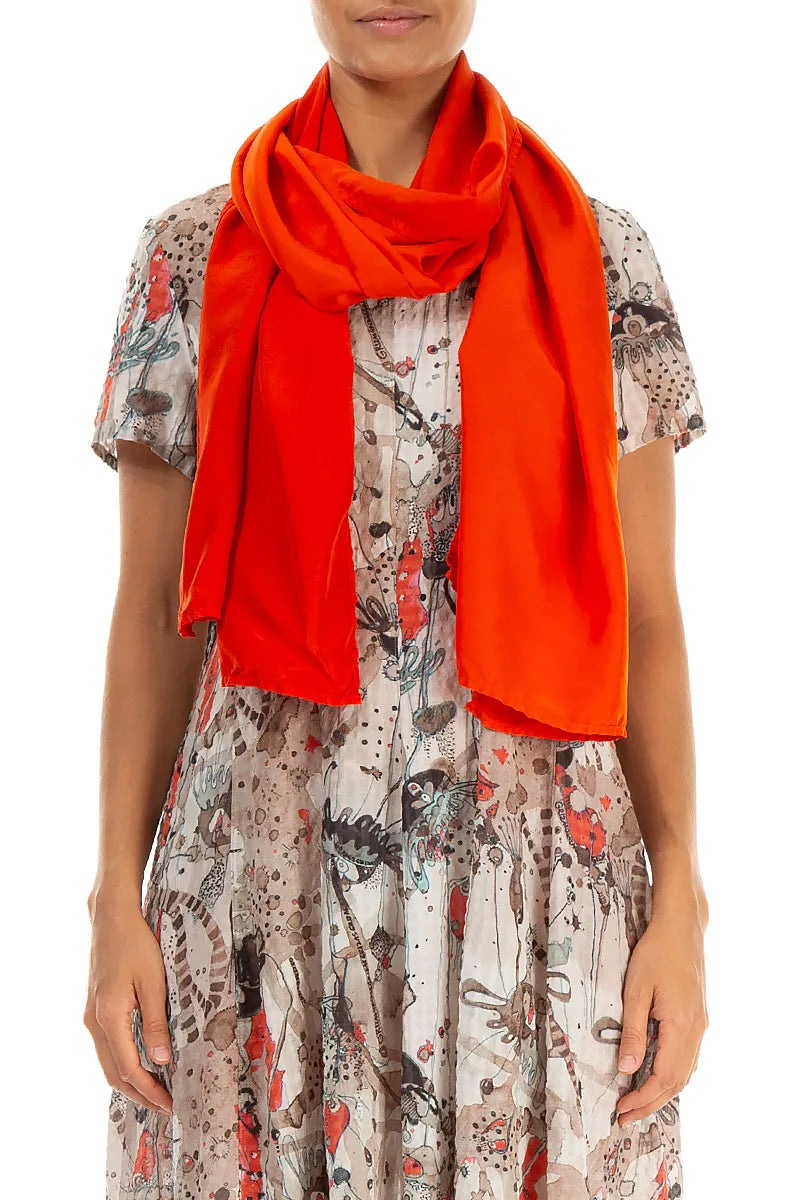 Flame Orange Pure Silk Scarf