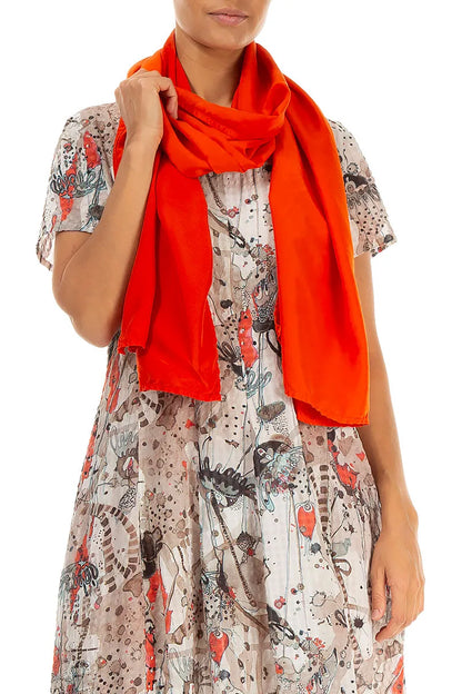 Écharpe en pure soie orange flamme