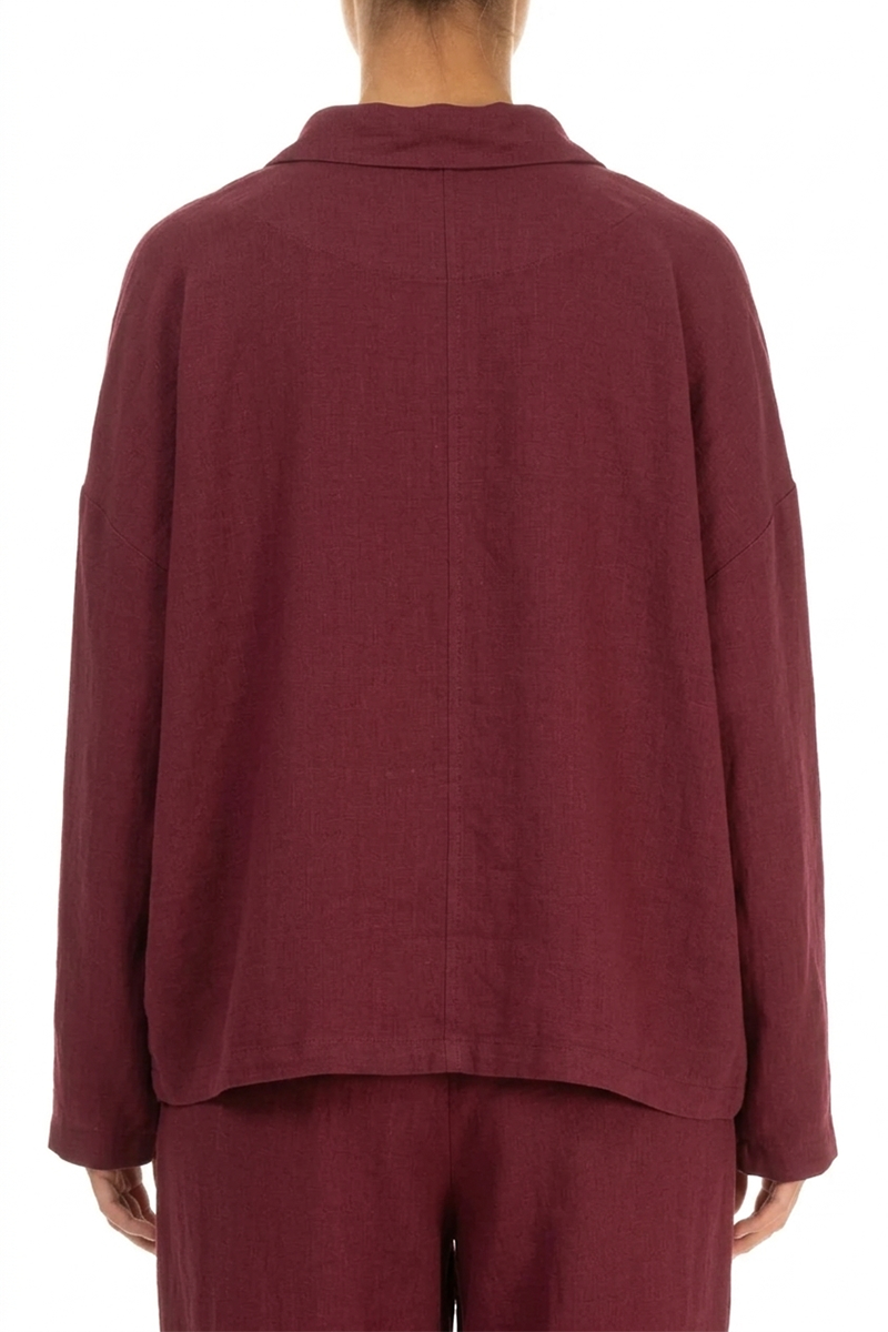 Flap Pocket Antique Ruby Linen Jacket 3
