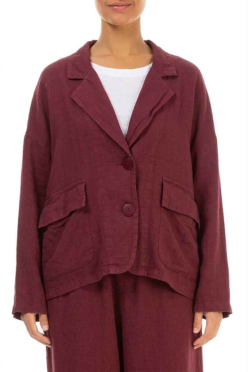 Flap Pocket Antique Ruby Linen Jacket 2
