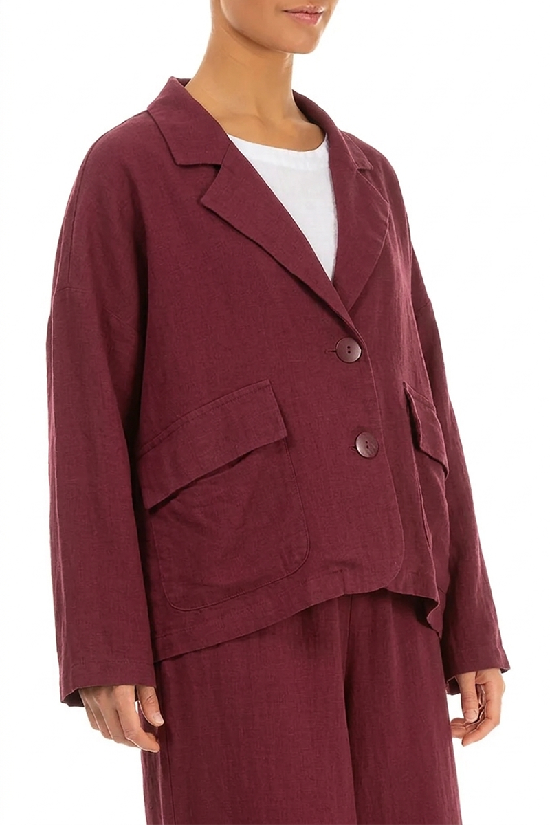 Flap Pocket Antique Ruby Linen Jacket 4