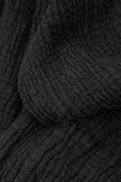 Flap Pocket Black Textured Linen Jacket