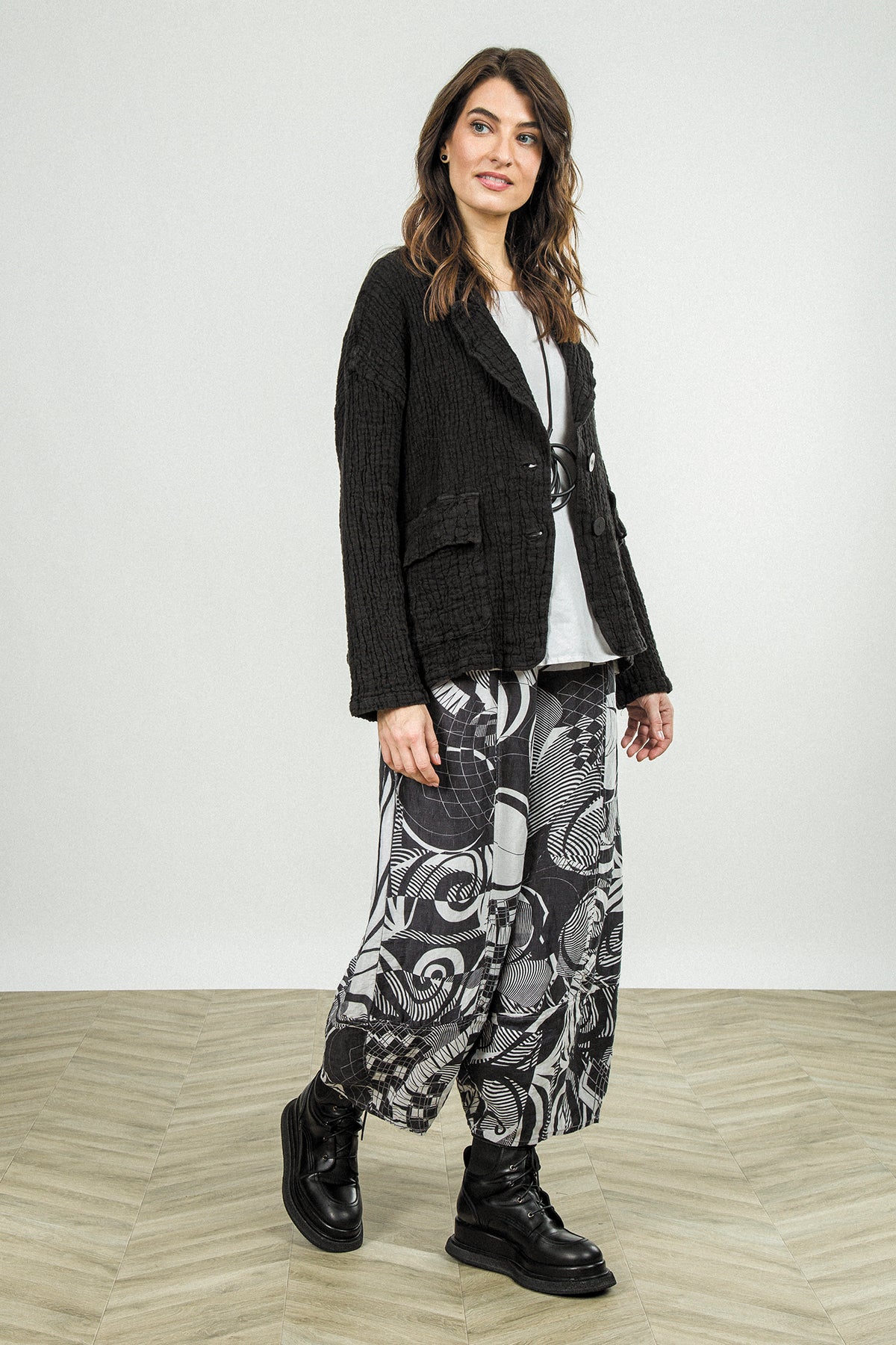 Flap Pocket Black Textured Linen Jacket