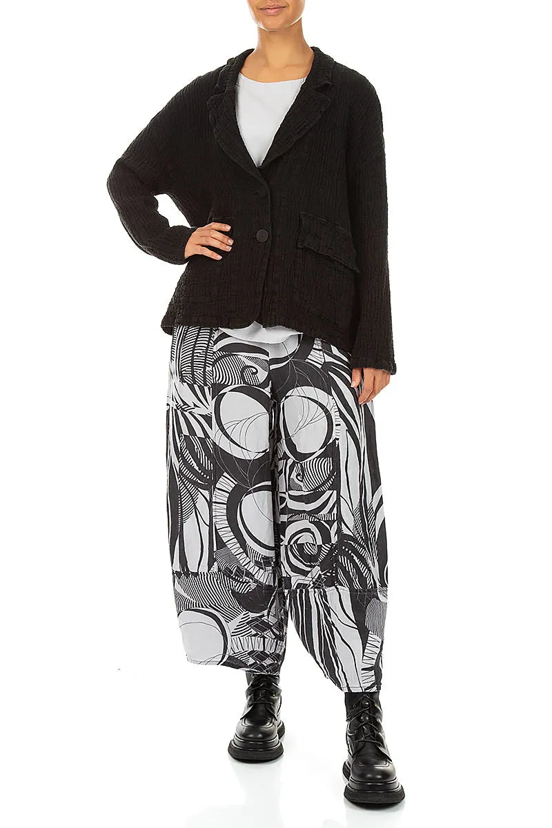Flap Pocket Black Textured Linen Jacket