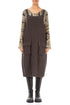 Flap Pocket Forest Brown Textured Linen Dungaree Dress 1