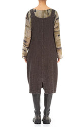 Flap Pocket Forest Brown Textured Linen Dungaree Dress 2