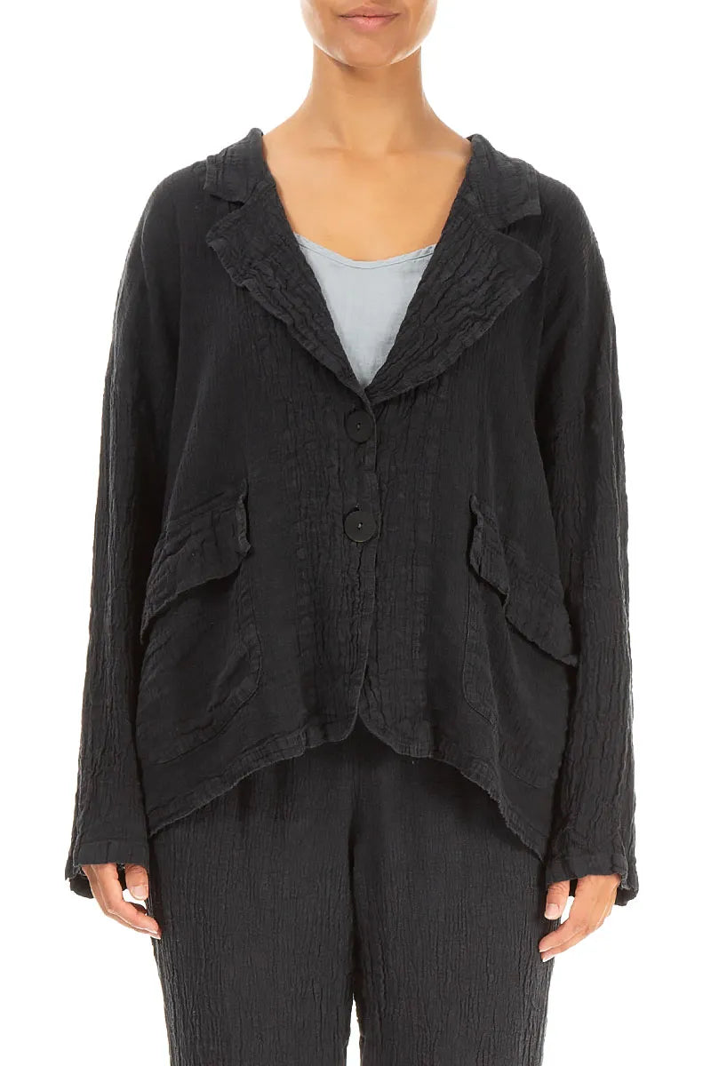 Flap Pocket Graphite Textured Linen Jacket 1