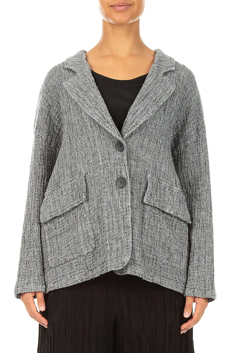 Flap Pocket Grey Textured Linen Jacket 1