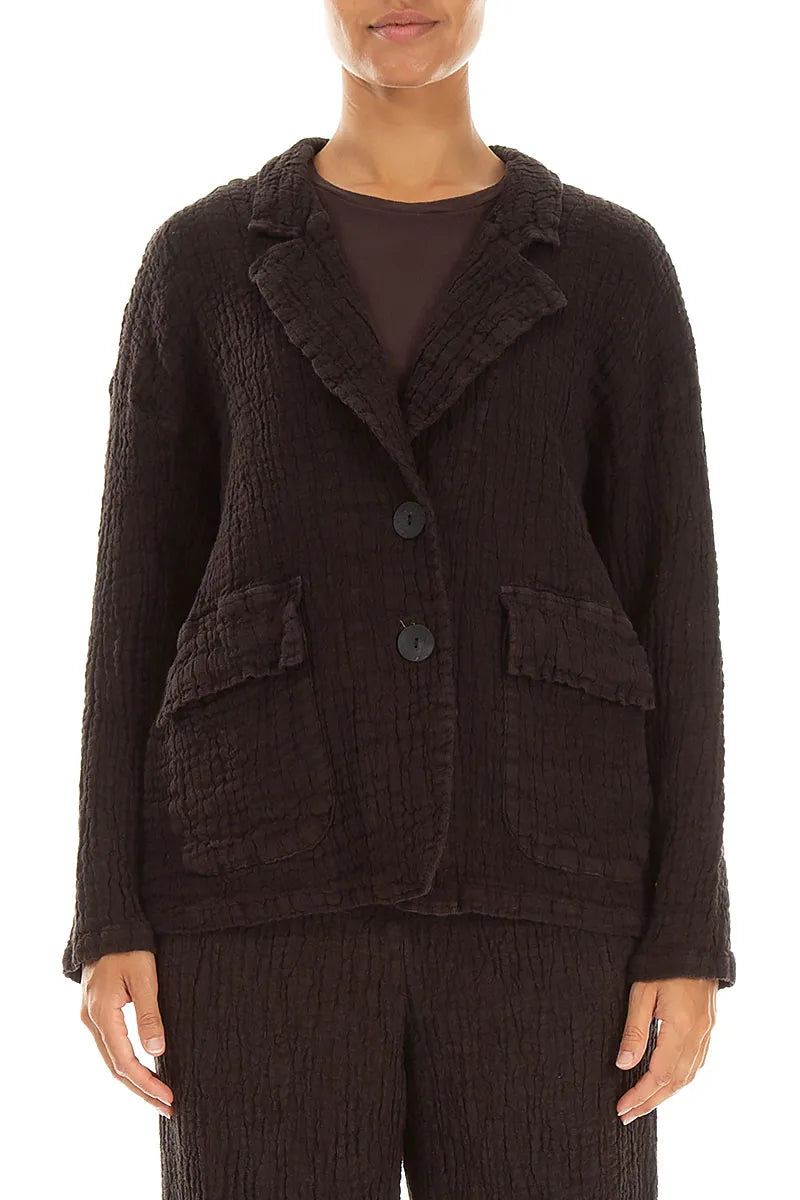 Flap Pocket Truffle Brown Textured Linen Jacket
