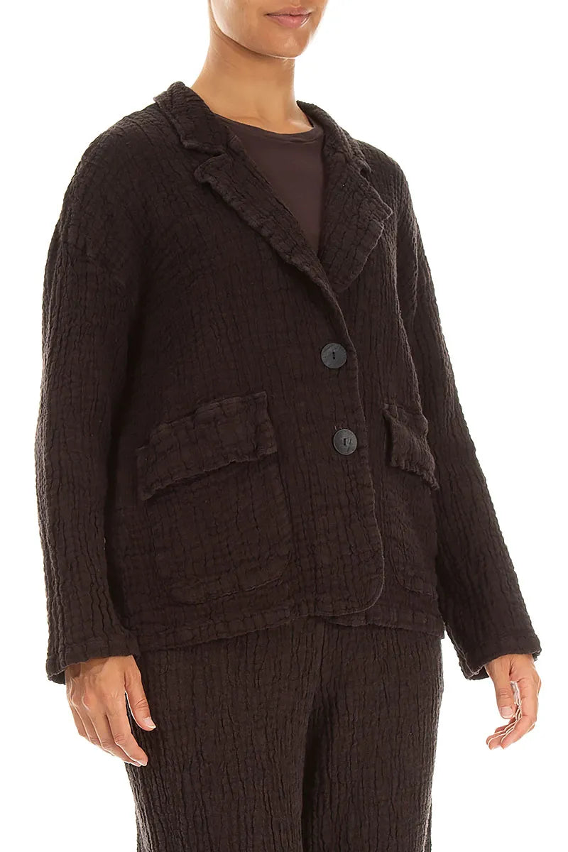 Flap Pocket Truffle Brown Textured Linen Jacket 3