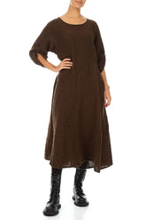 Flared A-Line Aged Copper Mélange Linen Dress 4