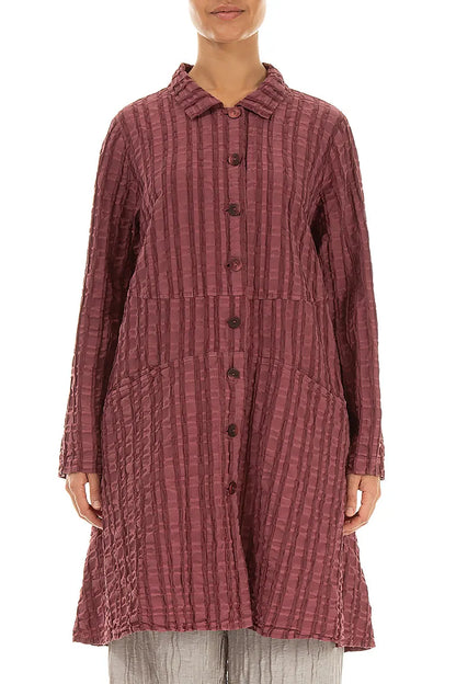 Flared Antique Ruby Checkered Linen Cotton Jacket