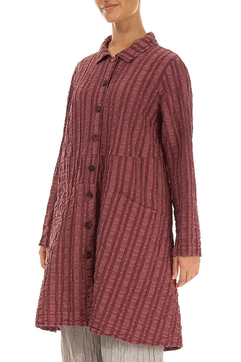 Flared Antique Ruby Checkered Linen Cotton Jacket