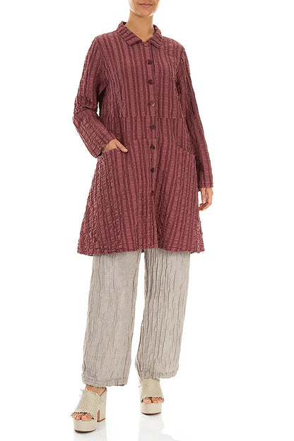 Flared Antique Ruby Checkered Linen Cotton Jacket