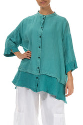 Flared Aqua Green Linen Shirt 3