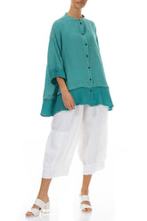 Flared Aqua Green Linen Shirt 5