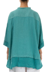 Flared Aqua Green Linen Shirt 2