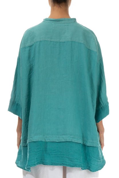 Flared Aqua Green Linen Shirt 2