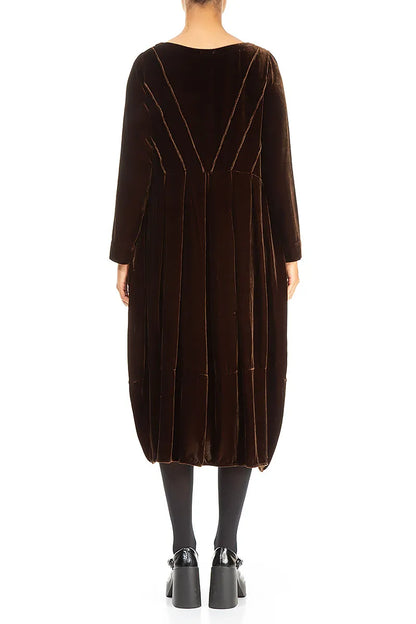 Flared Back Aged Copper Silk Velvet Dress 2