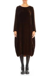 Flared Back Aged Copper Silk Velvet Dress 1