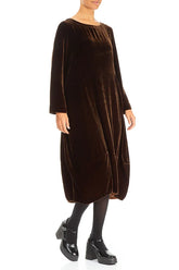 Flared Back Aged Copper Silk Velvet Dress 3