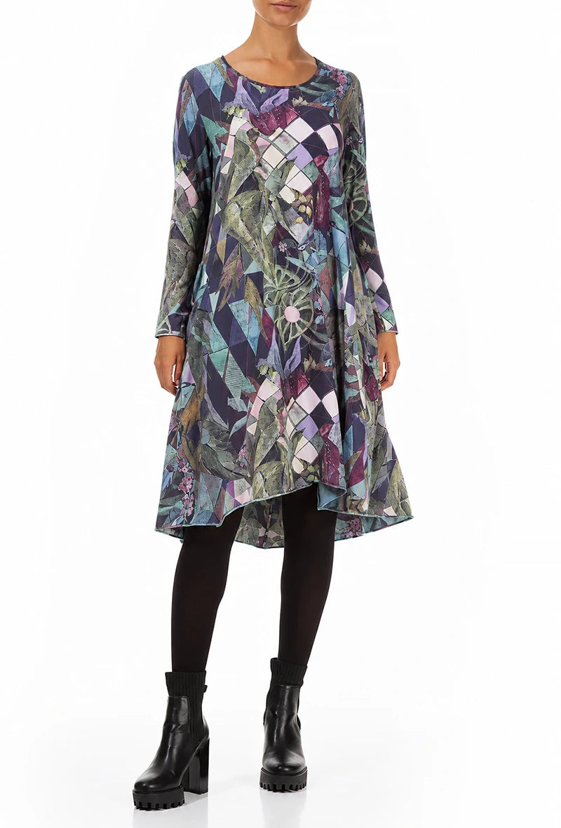 Flared Back Art Mosaic Cotton Dress 3