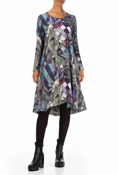 Flared Back Art Mosaic Cotton Dress