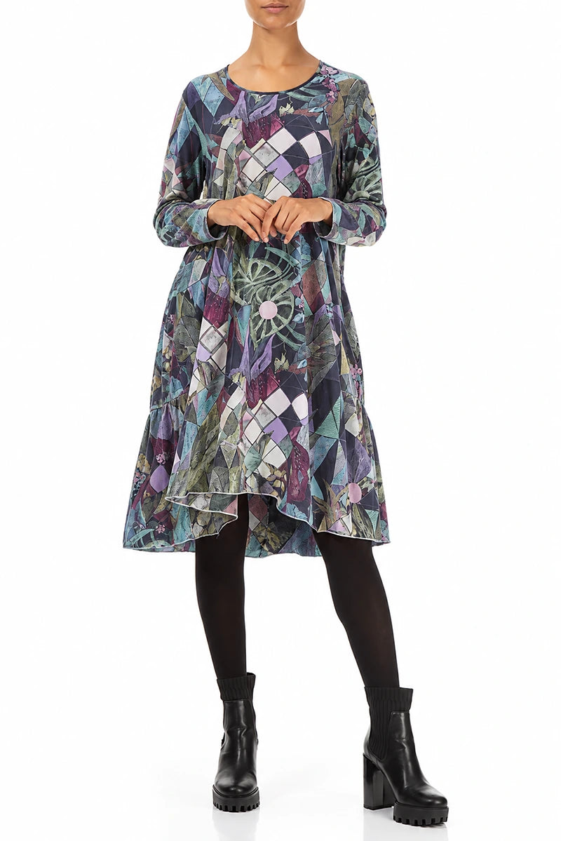 Flared Back Art Mosaic Cotton Dress
