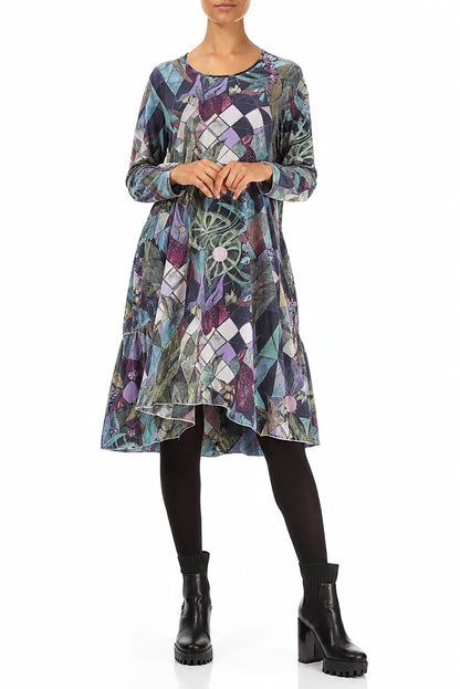 Flared Back Art Mosaic Cotton Dress