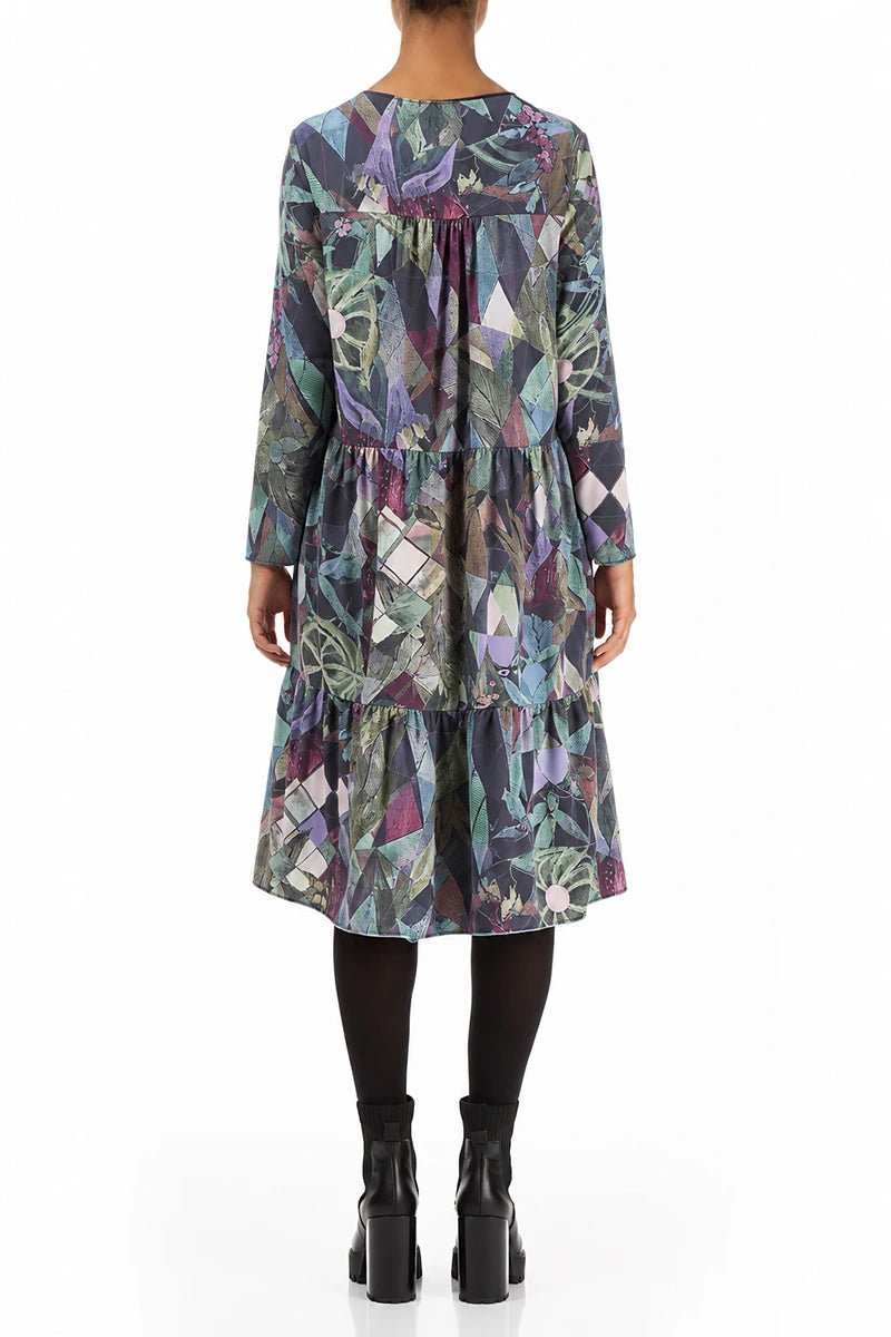 Hinten ausgestelltes Kleid aus Baumwolle mit Kunstmosaik