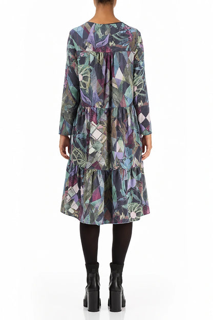 Flared Back Art Mosaic Cotton Dress