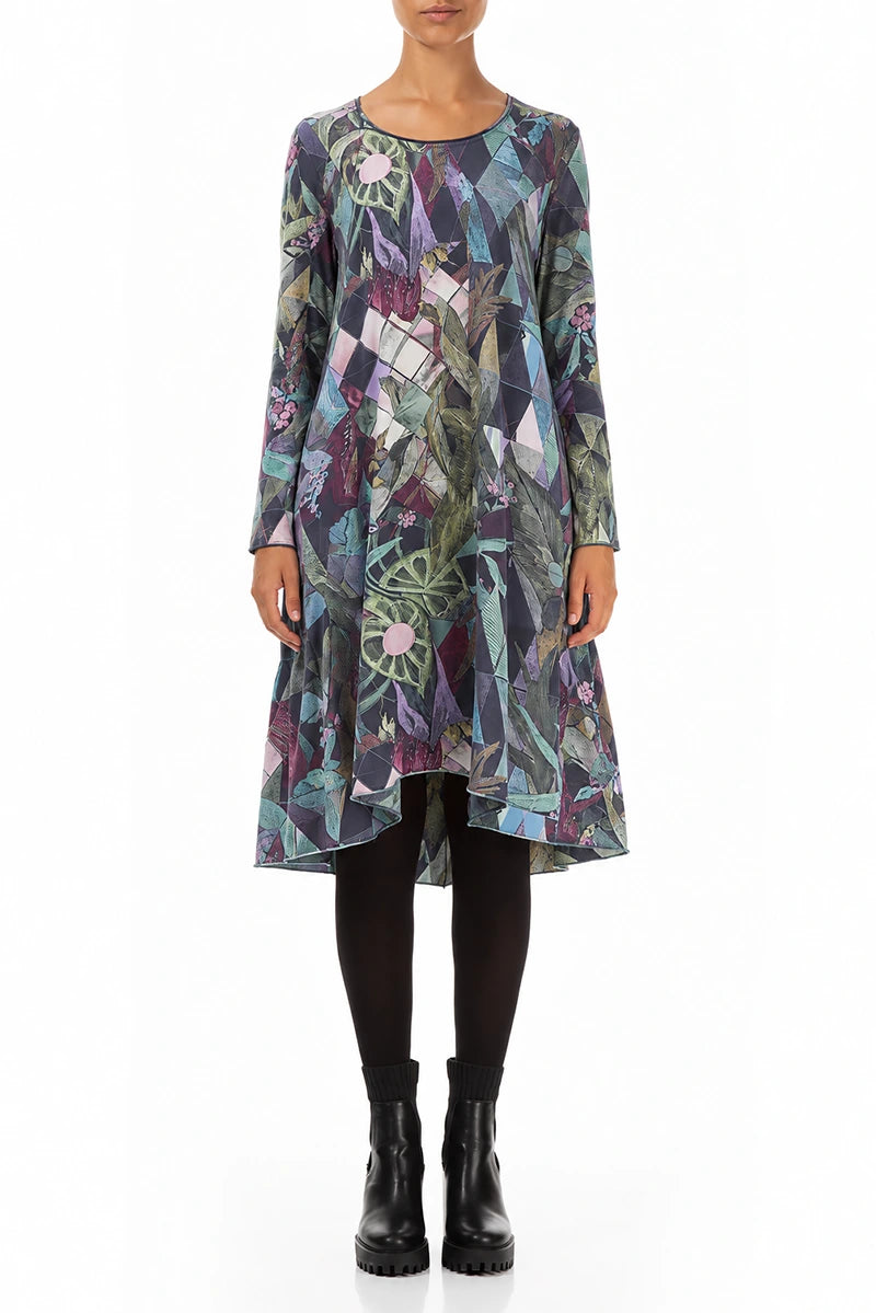 Flared Back Art Mosaic Cotton Dress