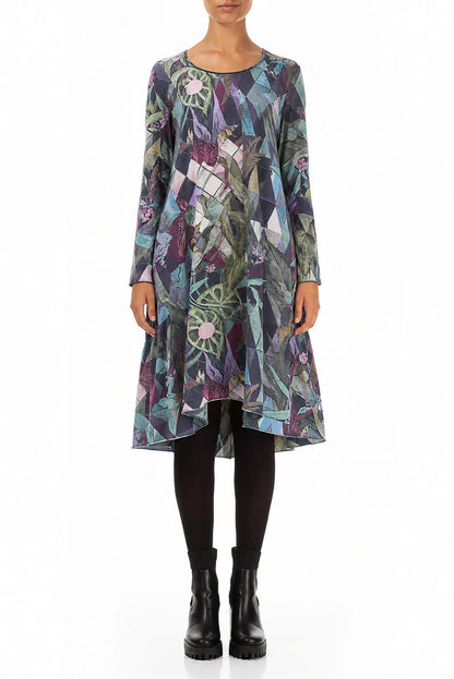 Flared Back Art Mosaic Cotton Dress