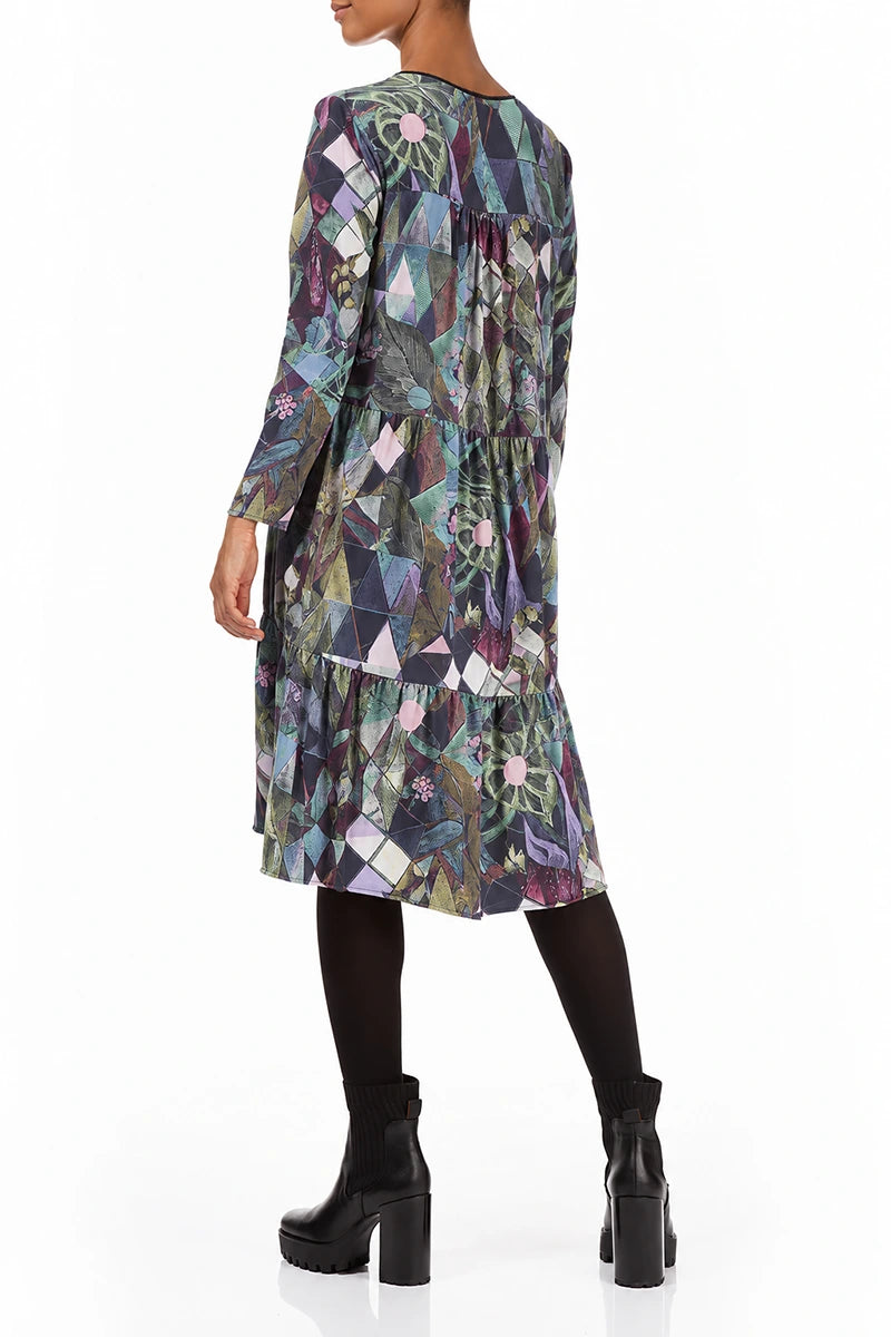Flared Back Art Mosaic Cotton Dress 5