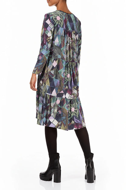 Flared Back Art Mosaic Cotton Dress