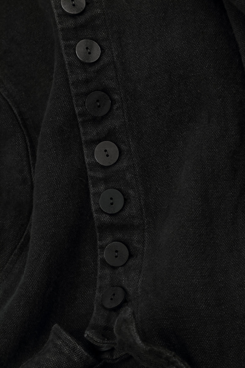 Flared Back Black Heavy Linen Coat 5