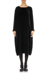 Flared Back Black Silk Velvet Dress 1