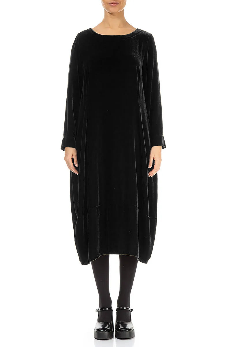 Flared Back Black Silk Velvet Dress 1