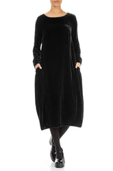 Flared Back Black Silk Velvet Dress 4