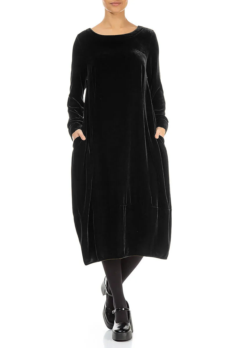 Flared Back Black Silk Velvet Dress 4
