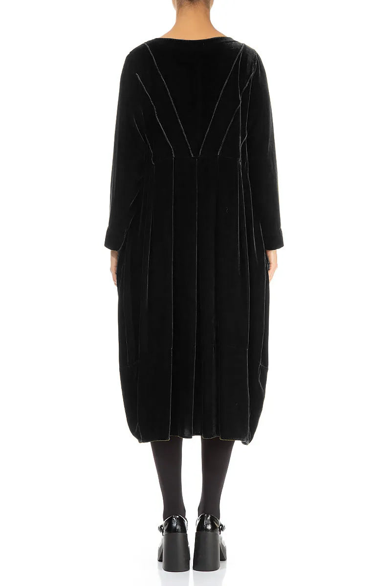 Flared Back Black Silk Velvet Dress 2
