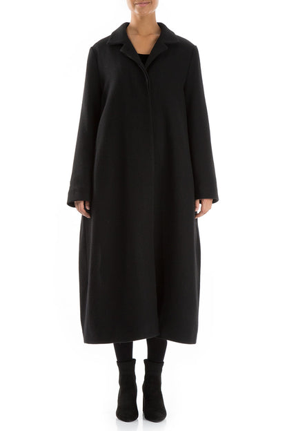 Flared Back Black Wool Coat 1