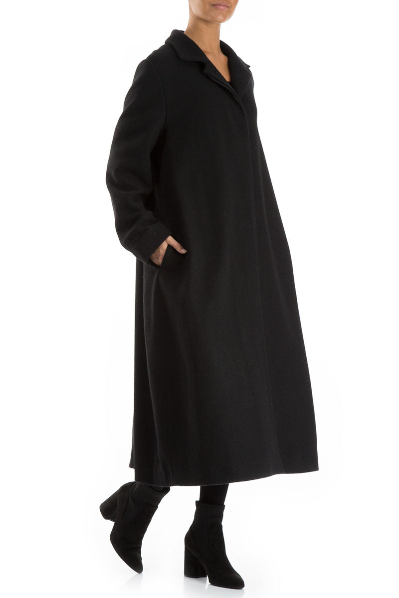 Flared Back Black Wool Coat 4