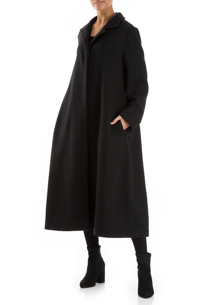 Flared Back Black Wool Coat 3