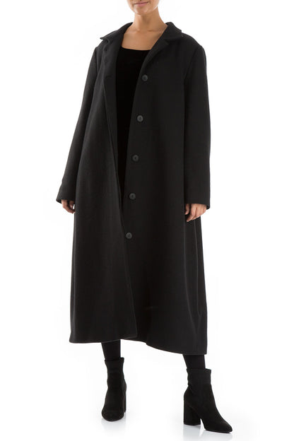 Flared Back Black Wool Coat 6