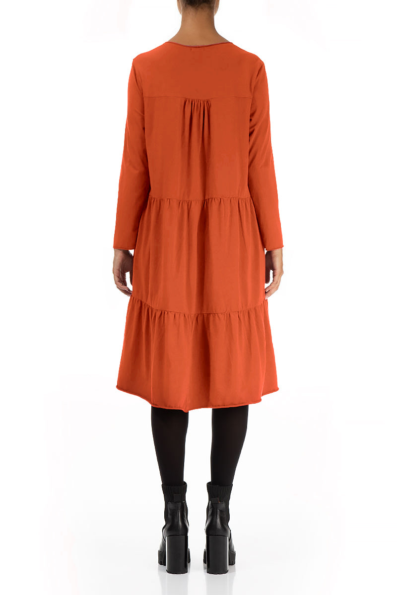 Flared Back Burnt Orange Cotton Dress 2