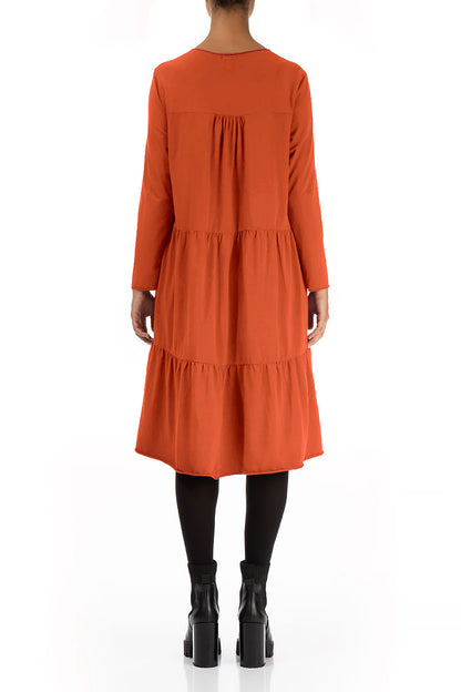 Flared Back Burnt Orange Cotton Dress 2